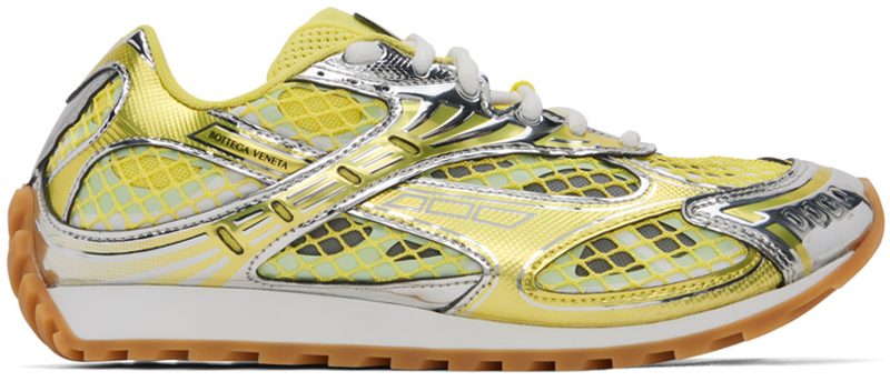 Silver & Yellow Orbit Sneakers 241798F128004