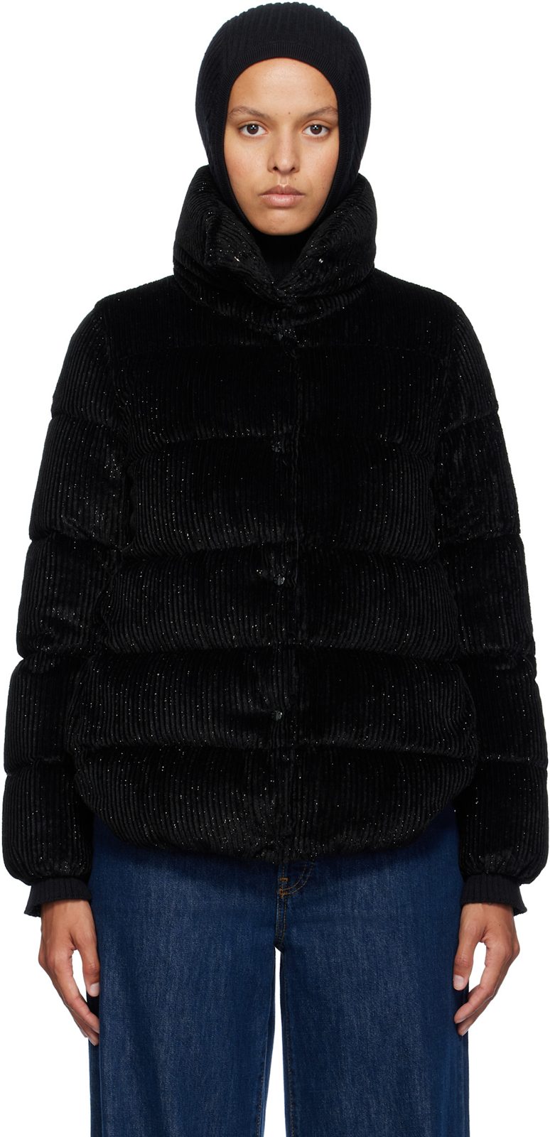 Black Cochevisse Corduroy Short Down Jacket 242111F061066
