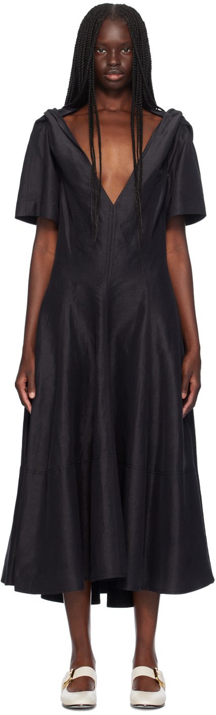 Black Fluid Midi Dress 242798F054000