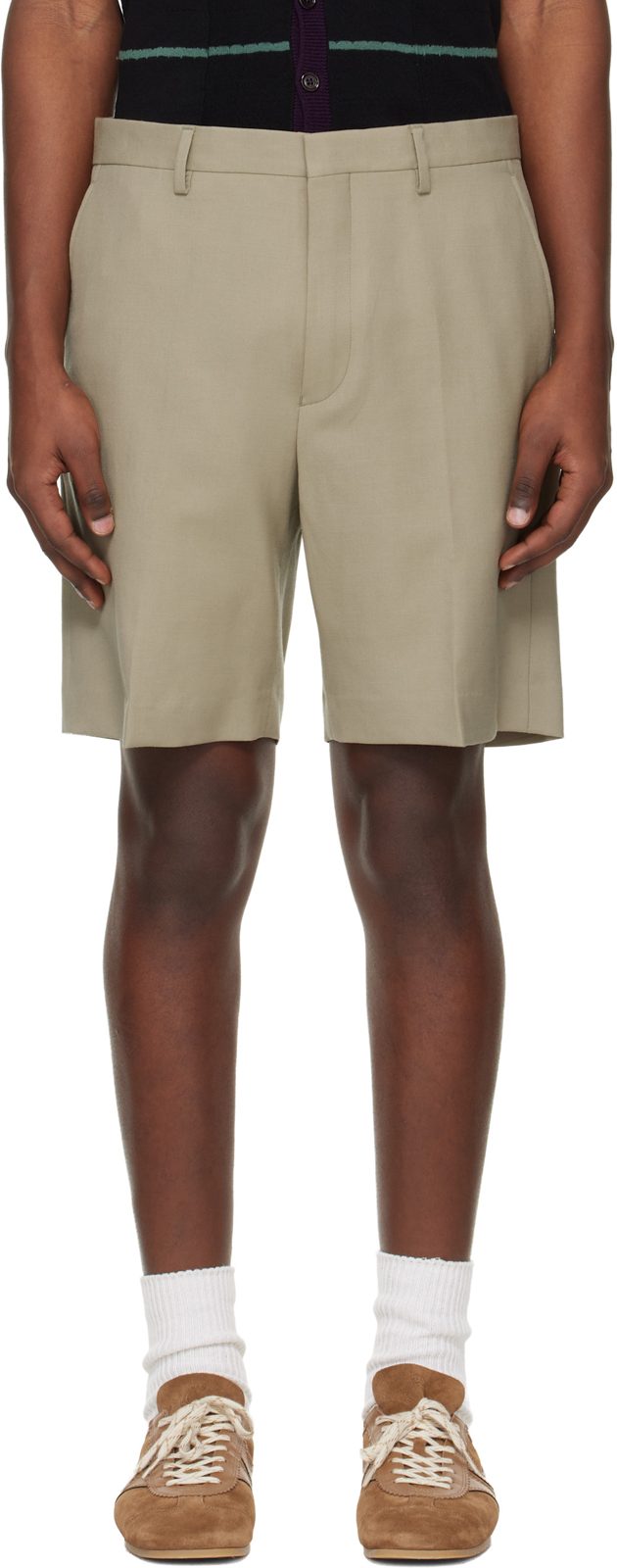 Beige Wool Shorts 261358M193063