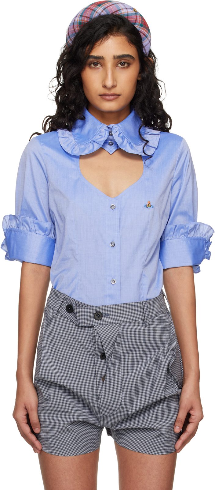Blue Short Sleeve Toulouse Frill Shirt 261314F107007
