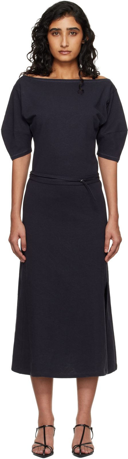 Navy Off Shoulder Midi Dress 261646F054008