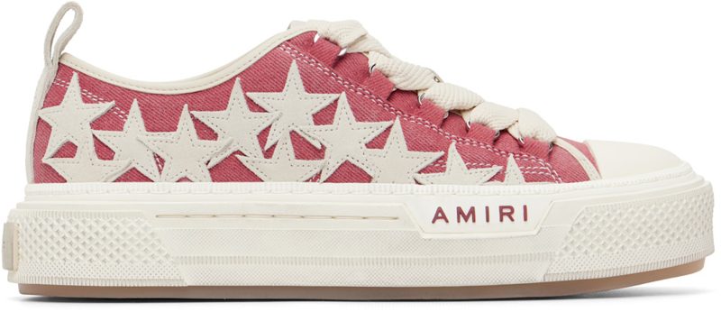 Red Distressed Stars Court Low Sneakers 261886M237005