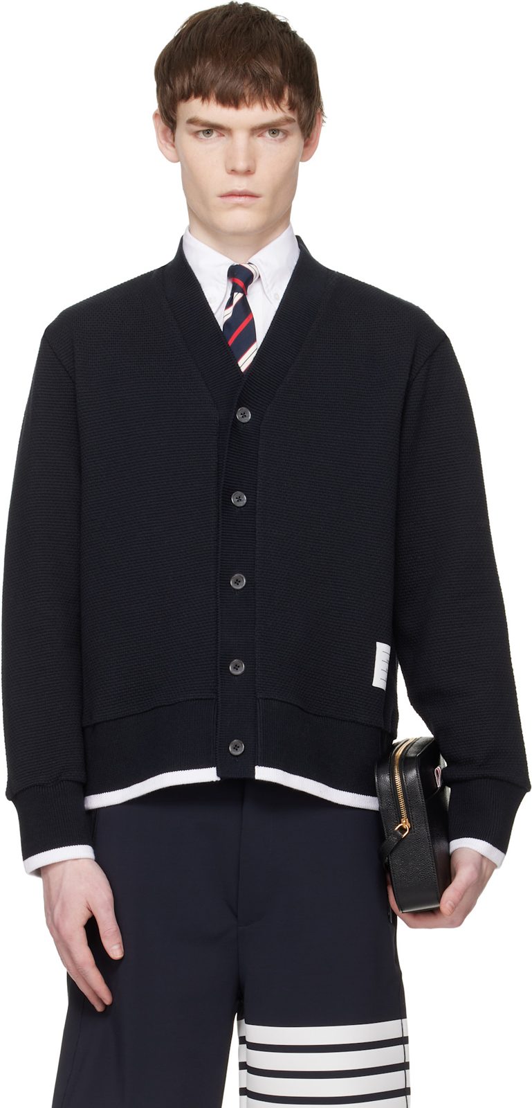 Navy V-Neck Cardigan 261381M200021