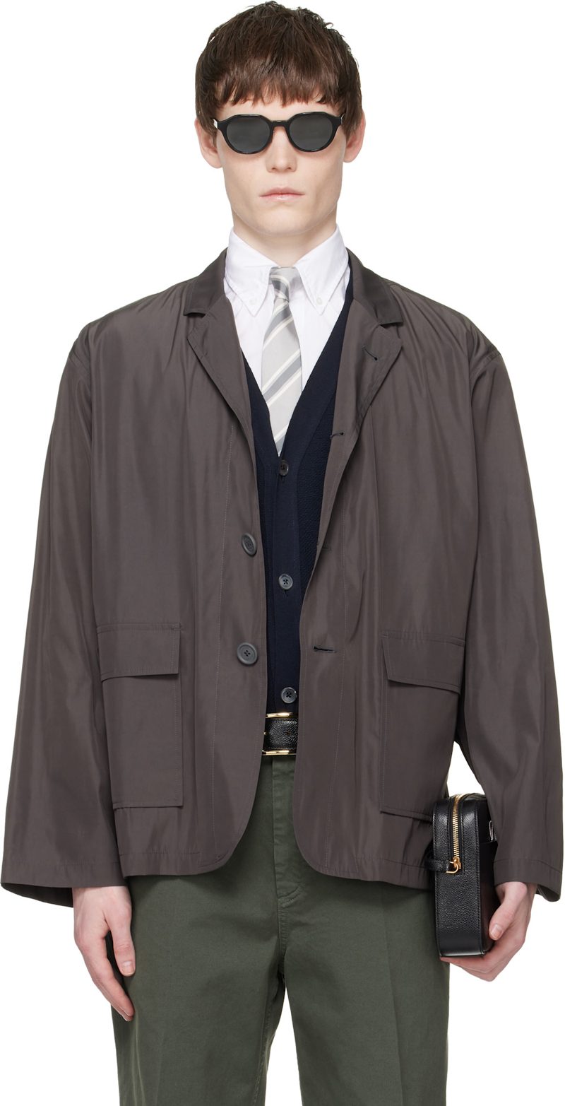 Gray Packable Flap Pocket Blazer 261381M195006