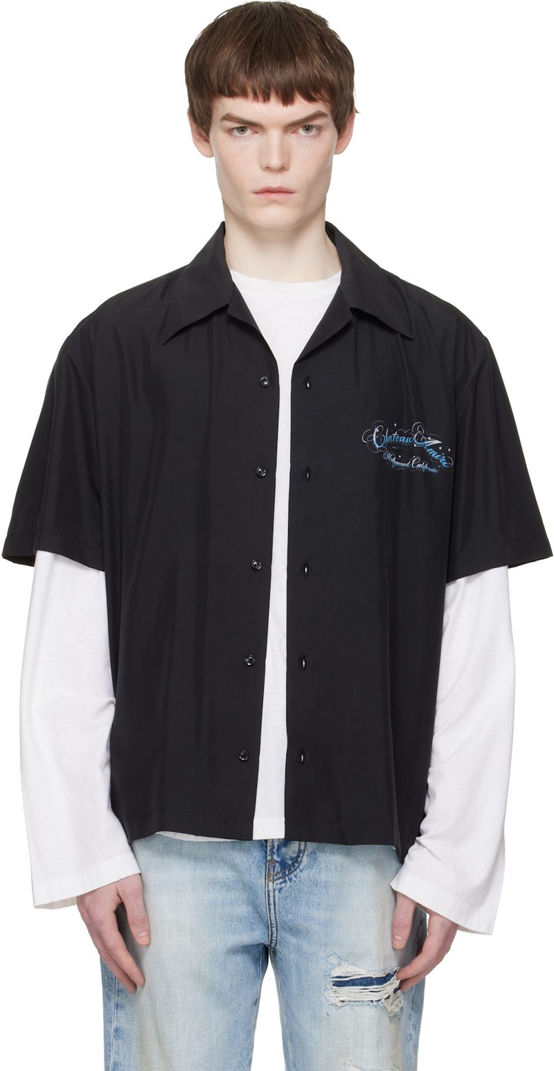 Black Chateau Script Camp Shirt 261886M192037
