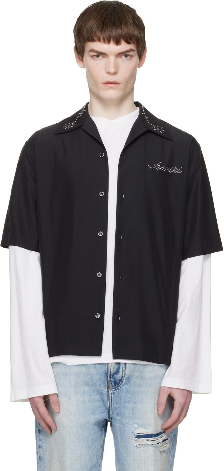 Black [아미리] Stud Camp Shirt 261886M192013