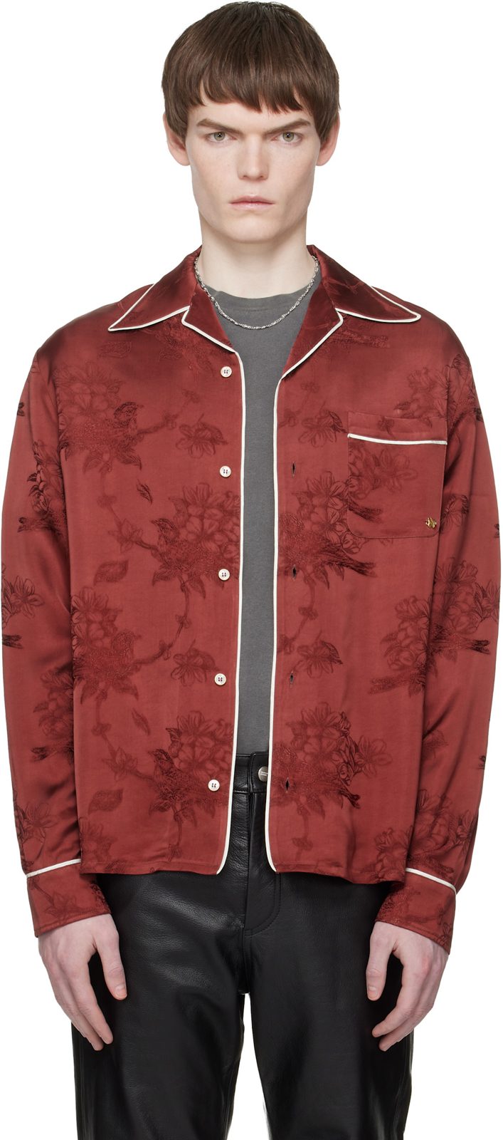 Red Floral Jacquard Pyjama Shirt 261886M192030