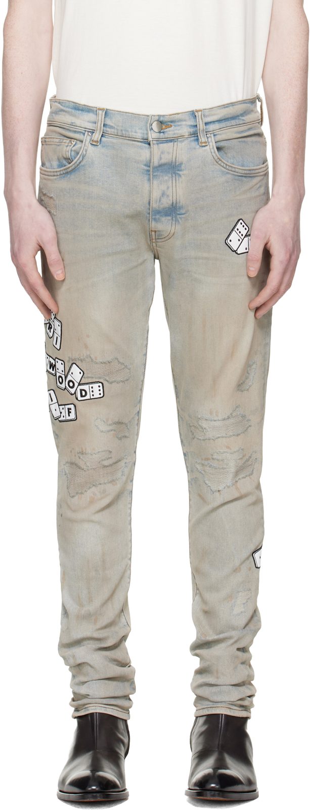 Blue Domino Applique Skinny Jeans 261886M186003