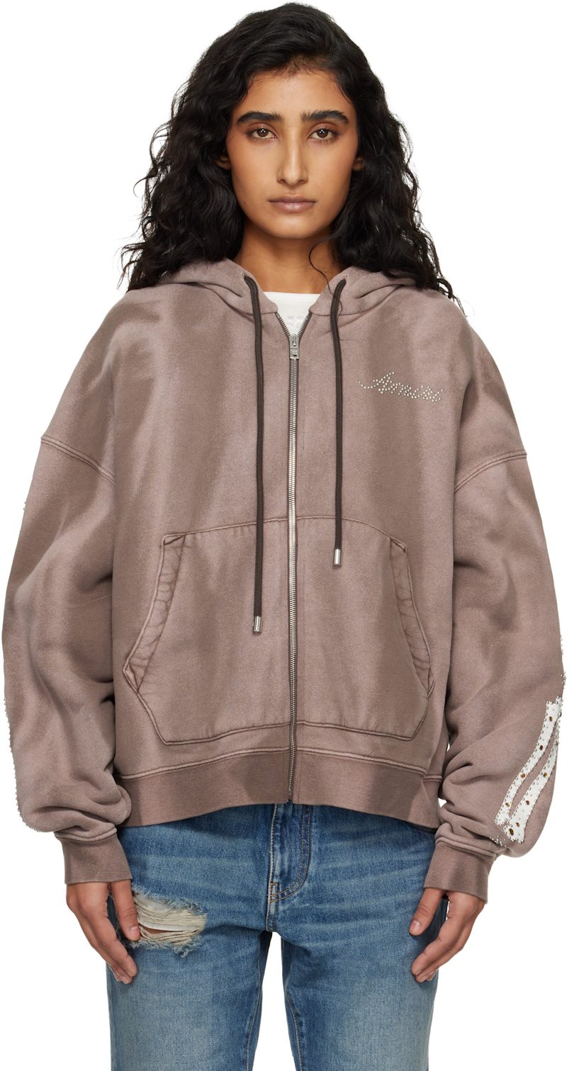 Brown Bones Studded Zip Hoodie 261886F097001