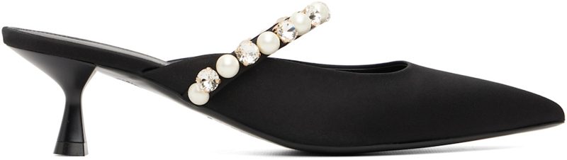 Black Elsa Pearl-Embellished Kitten Heels 261471F122003