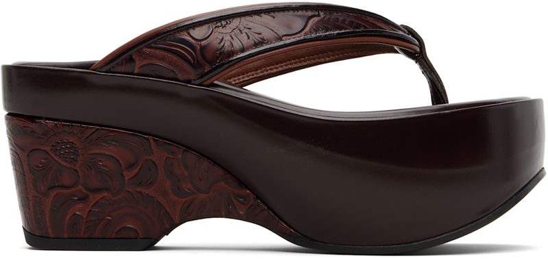 Burgundy Platform Thong Heeled Sandals 261358F125004