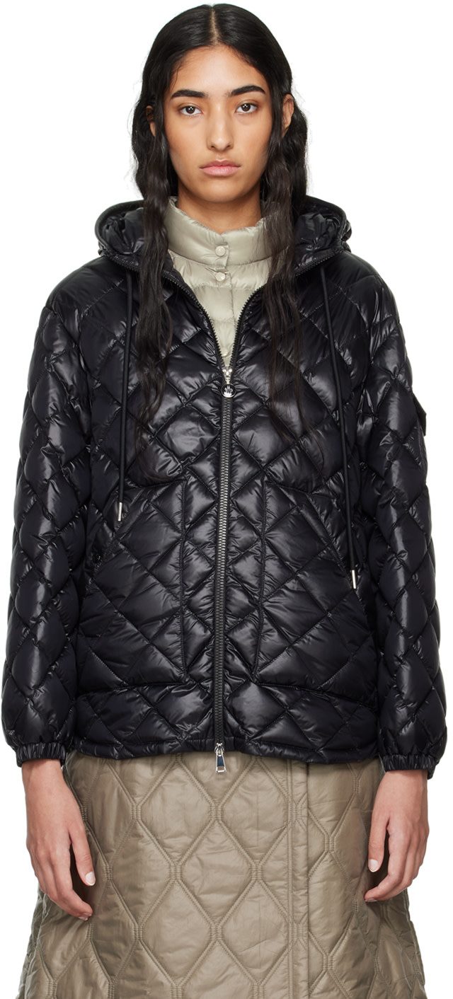 Black Hooded Down Jacket 242111F061018