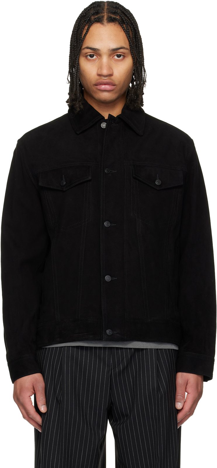 Black Goatskin Suede Jacket 261085M181005
