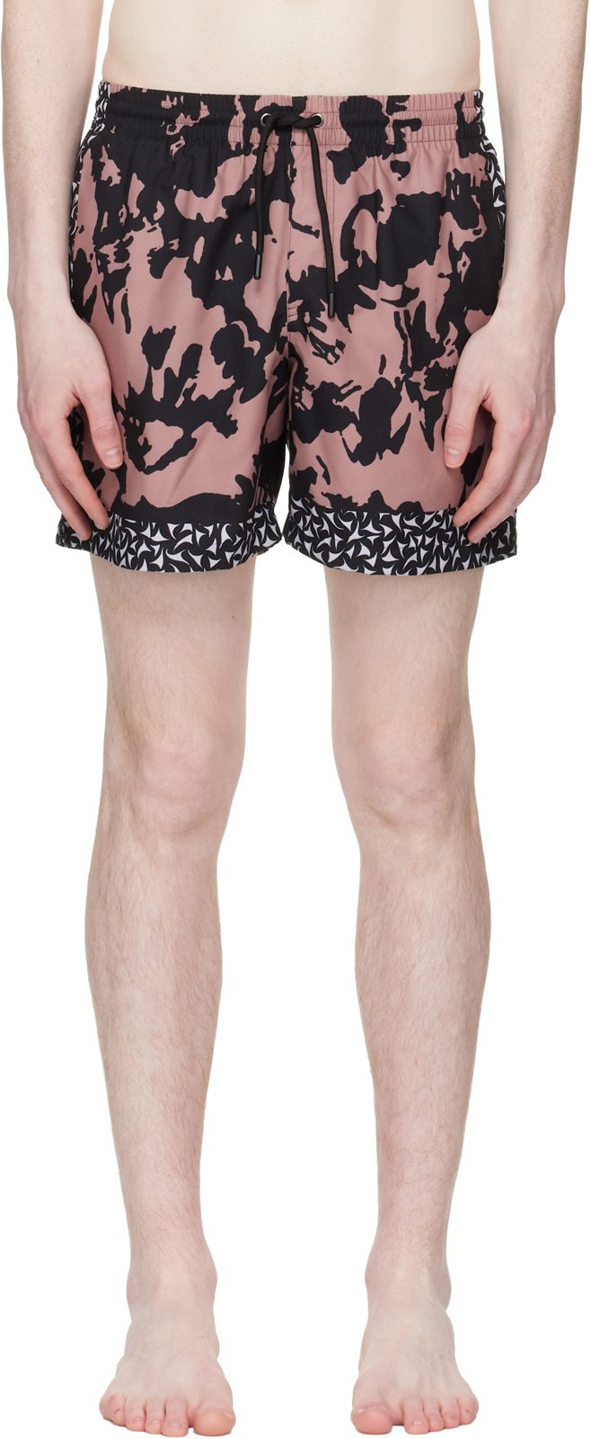 Pink & Black Printed Swim Shorts 261358M208003