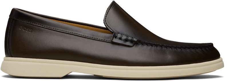 Brown EM[보스]ED-LOGO Leather Loafers 261085M231017