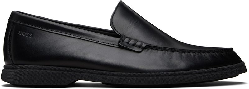 Black EM[보스]ED-LOGO Leather Loafers 261085M231005