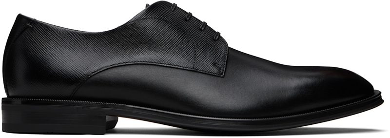Black Textured & Smooth Leather Derbys 261085M225003