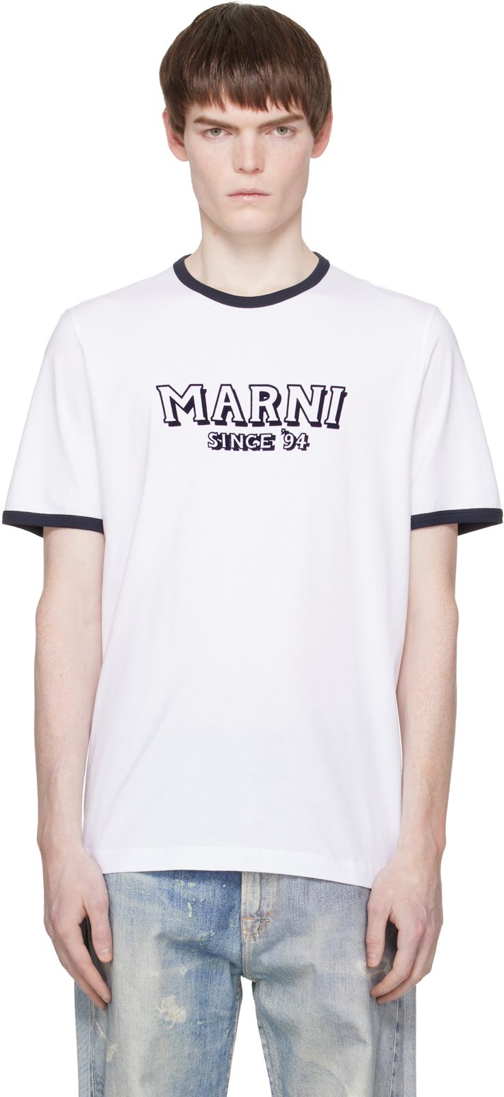 Marni White Cotton Contrast Trims T-shirt 261379M213011