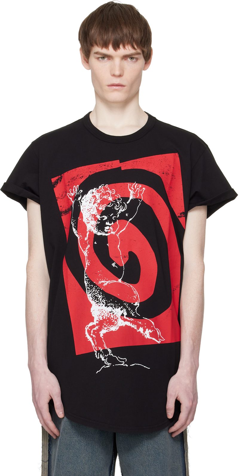 Black Swirl Longline T-shirt 261314M213065