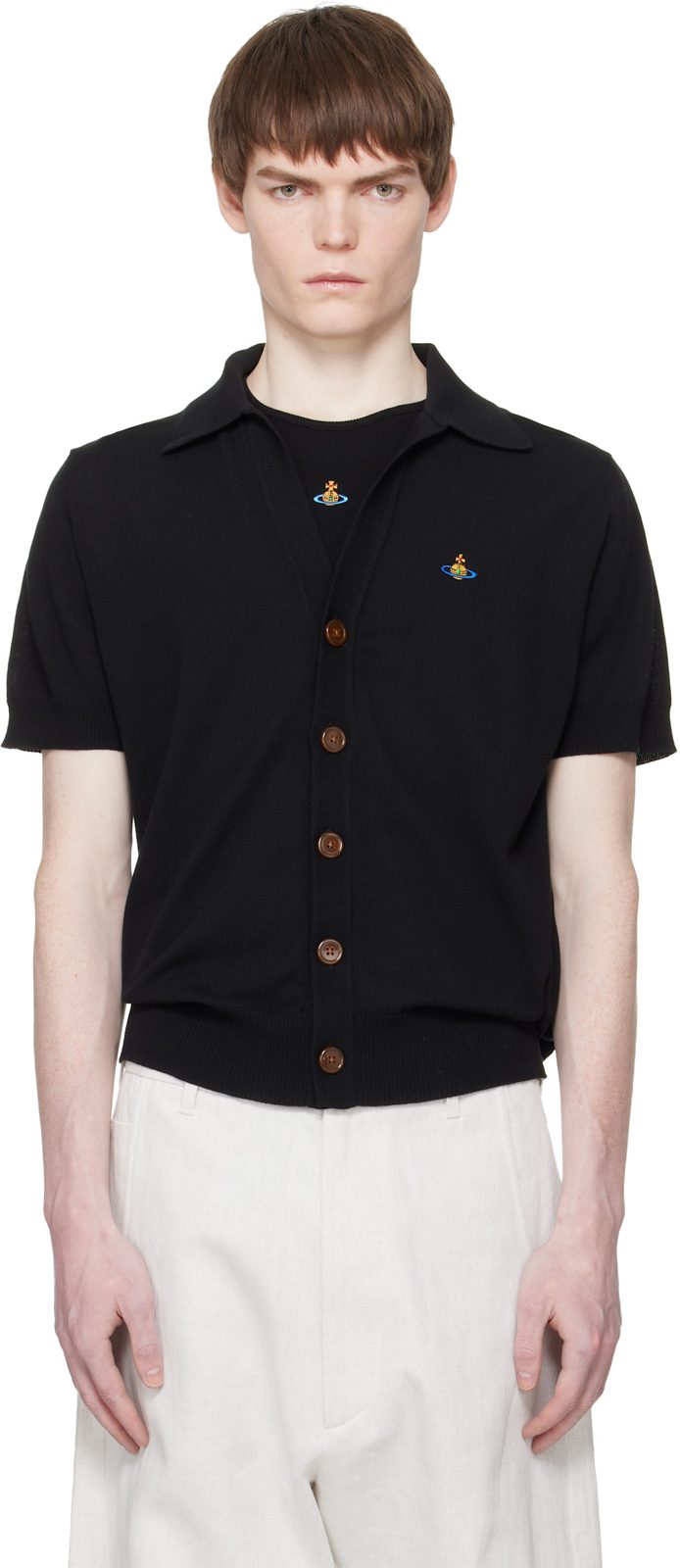 Black Polo Cardigan 261314M200007