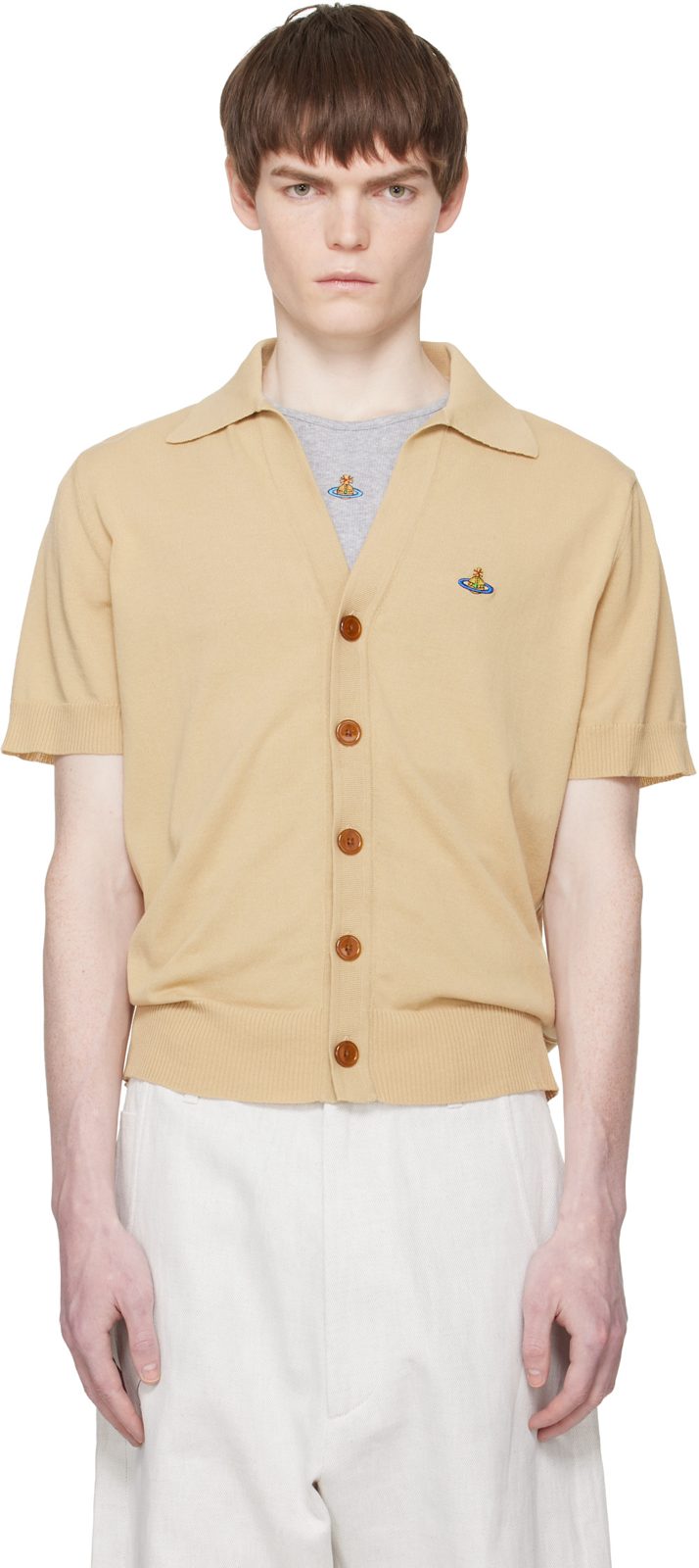 Beige Polo Cardigan 261314M200004