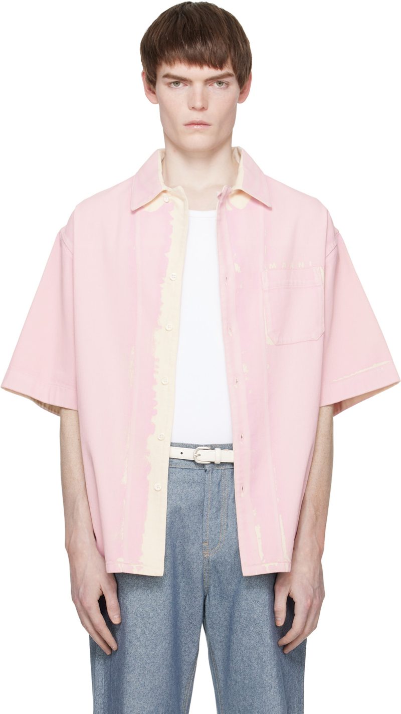 Marni Pink Screen-Printed Denim Shirt 261379M192030