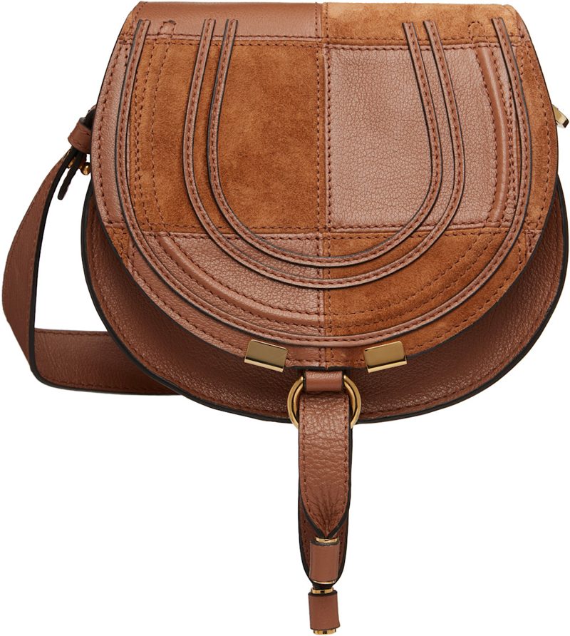 Chloe Brown Grained & Suede Leather Small Marcie Saddle Bag 261338F048002