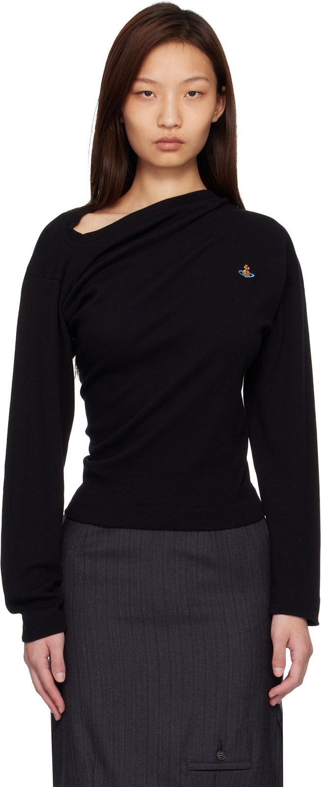 Black Long Sleeve Hebo Top 261314F110005