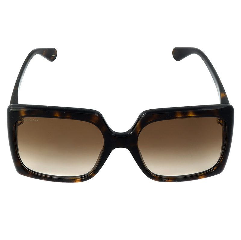 Brown Gradient Square Ladies Sunglasses GG0876S 002 60_Shiny Dark Havana