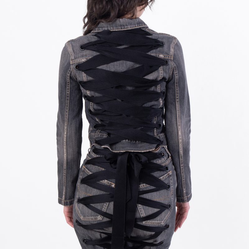 Stonewashed Cotton Lace-Up Denim Jacket
