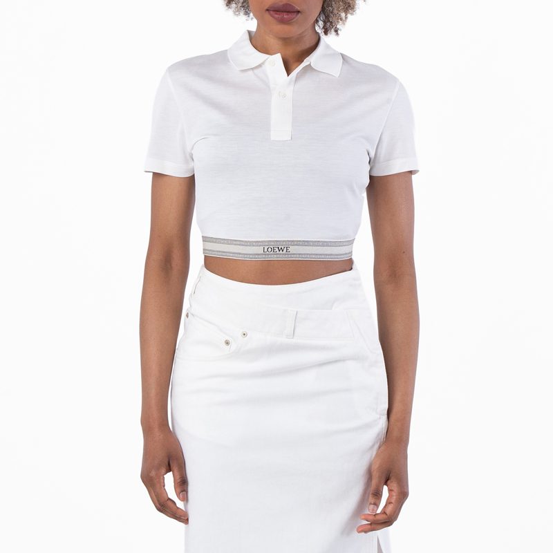 Womens Cropped Logo Jacquard Polo Shirt
