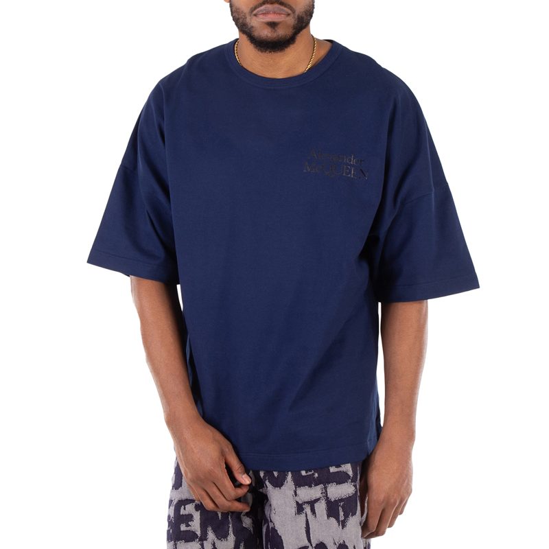 Alexander McQueen Midnight Blue Logo-Print Cotton T-Shirt