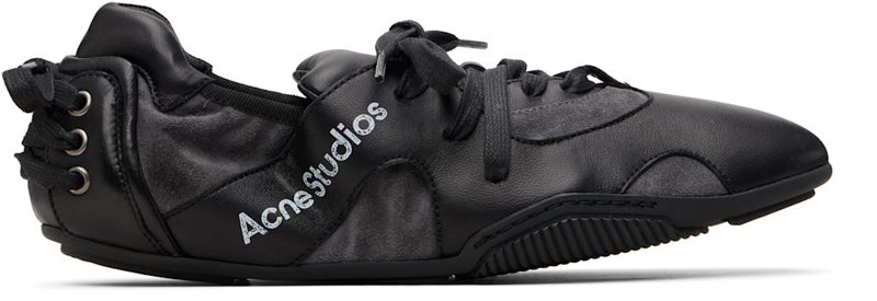 Black Leather Lace-Up Sneakers 261129M237007