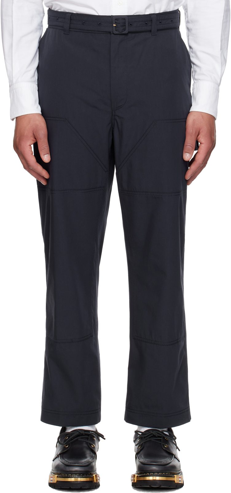 Navy Cotton Suiting Carpenter Trousers 261381M191008