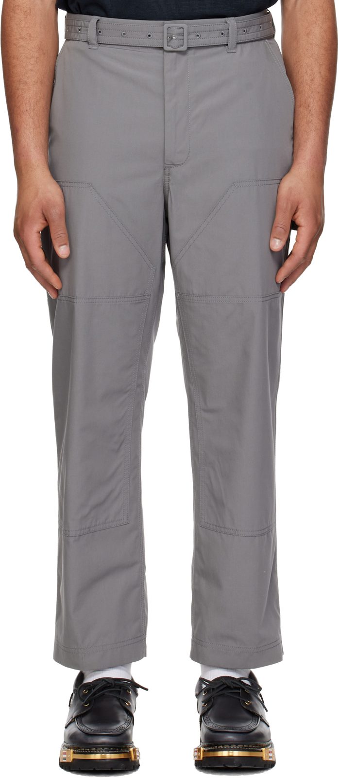 Gray Cotton Suiting Carpenter Trousers 261381M191007