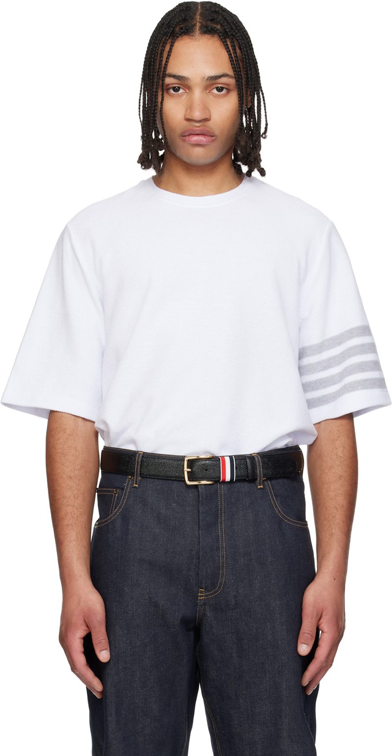 White Textured Pique 4-Bar T-shirt 261381M213016