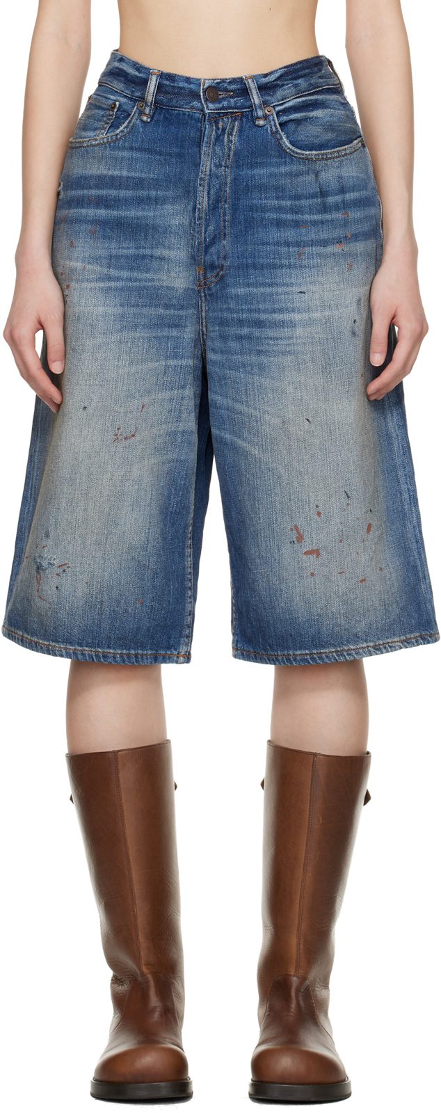 Navy Loose Fit Denim Shorts 261129F088004