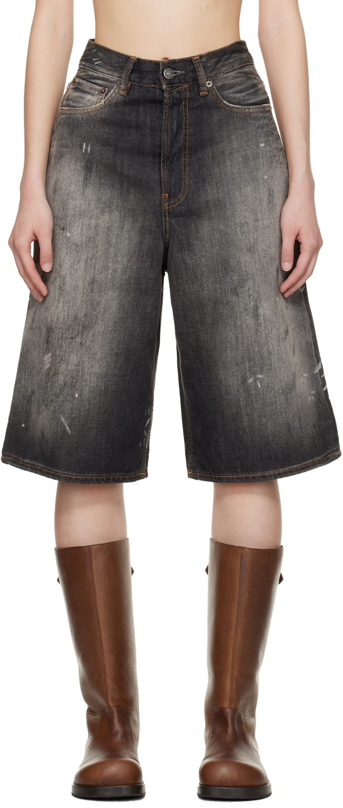 Black Loose Fit Denim Shorts 261129F088005