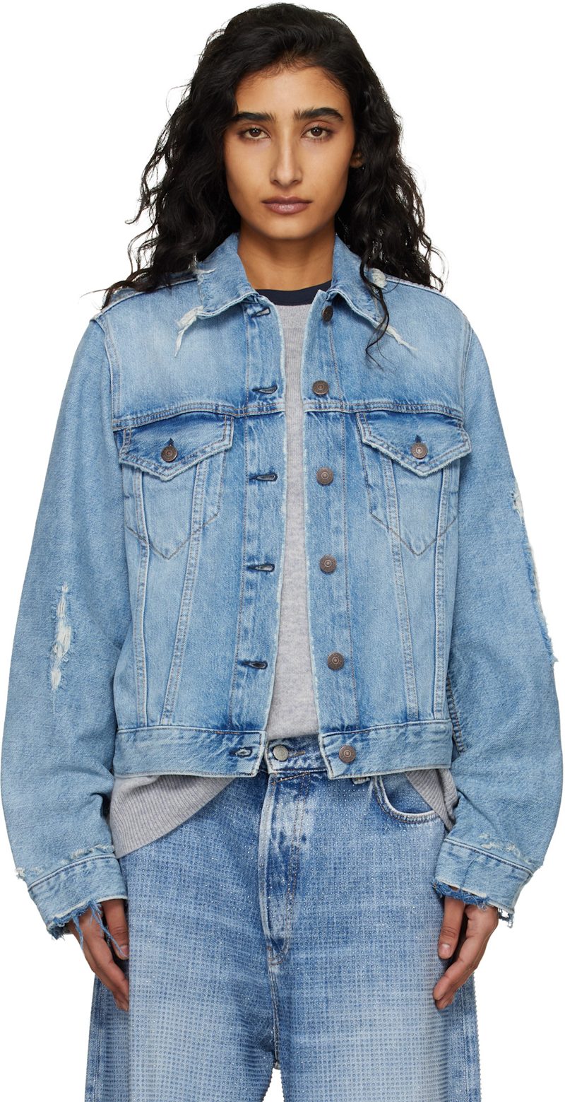 Blue Distressed Denim Jacket 261129F060012