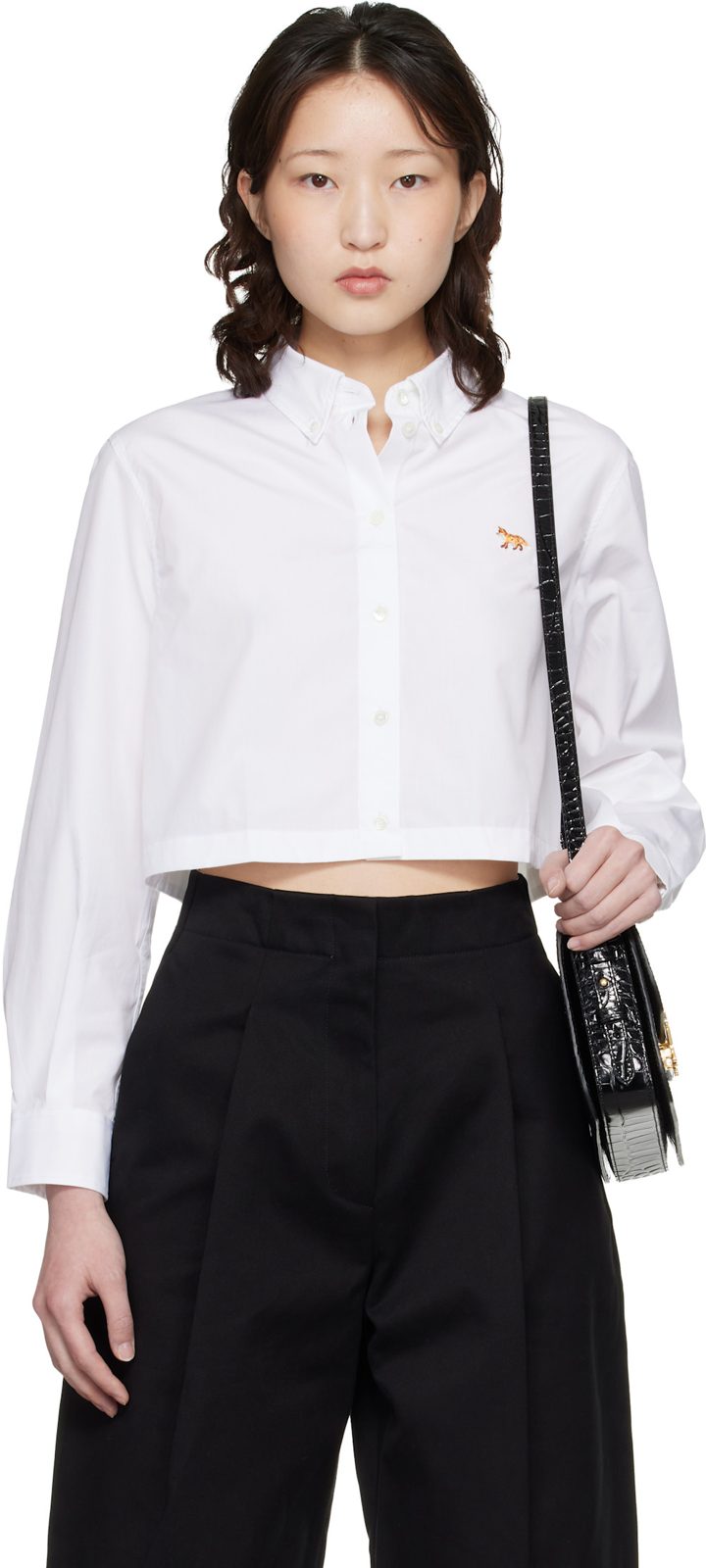 Maison Kitsune White Baby Fox Cropped Shirt 261389F109006