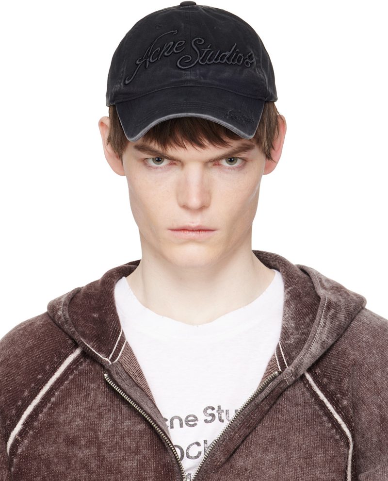 Black Embroidered Logo Cap 261129M139012