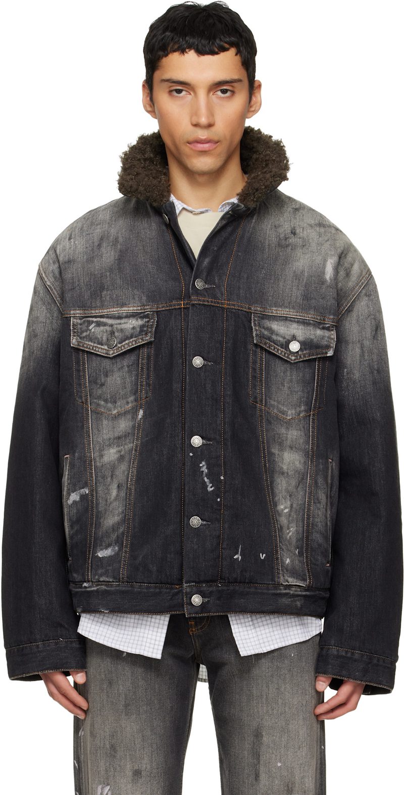 Black Faded Denim Jacket 261129M177003