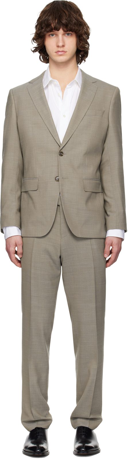 Beige Micro-Patterned Slim-Fit Suit 261085M196008