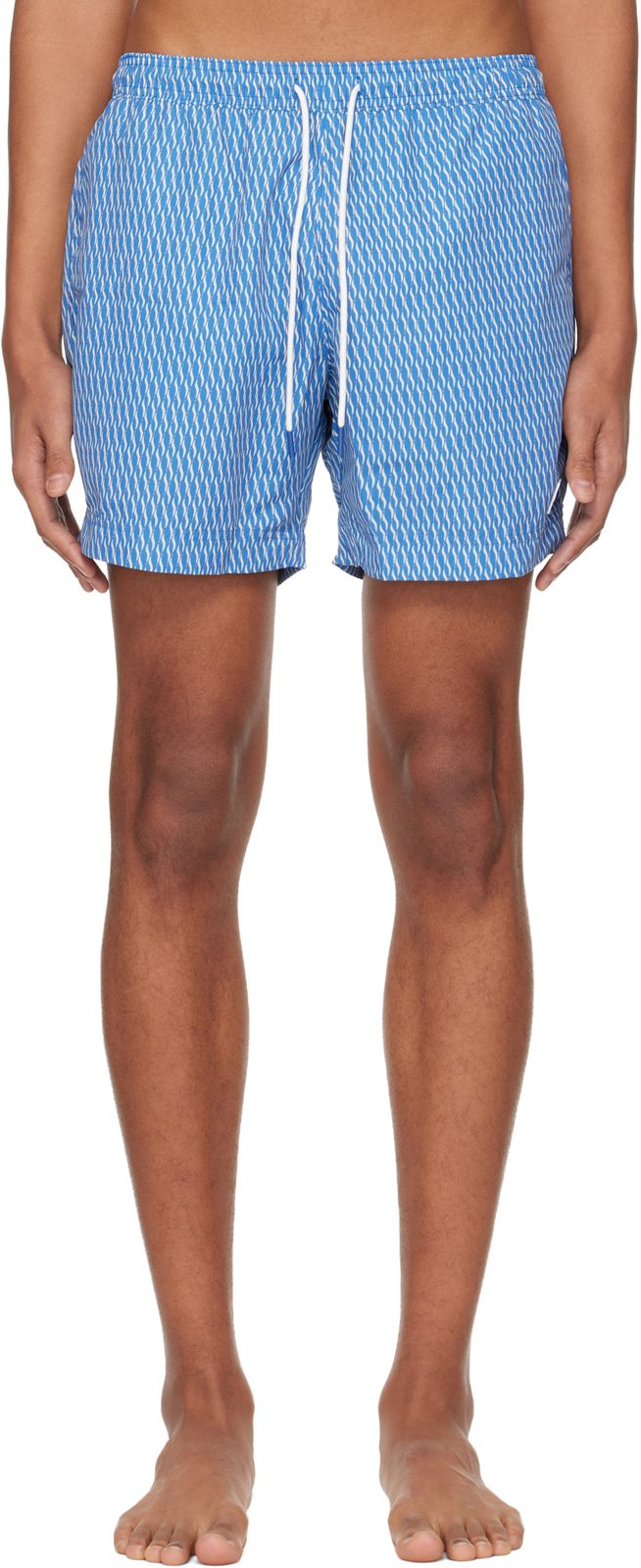 Blue Micro-Print Swim Shorts 261085M208006