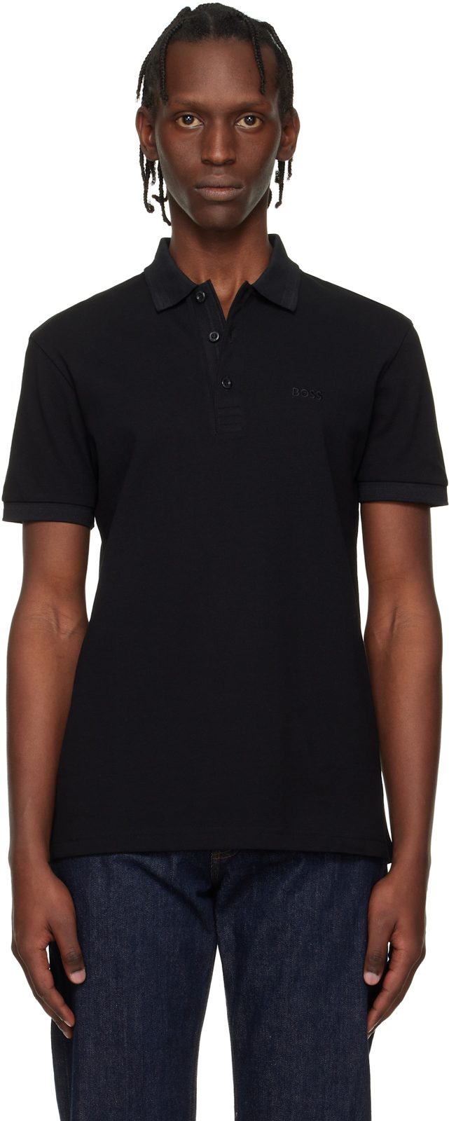 Black Cotton Pique Paddy Polo 261085M212040