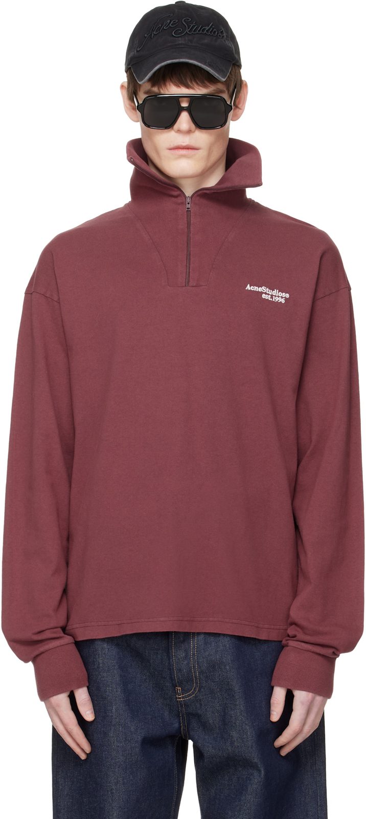 Red Zip-Up Logo Sweatshirt 261129M202015