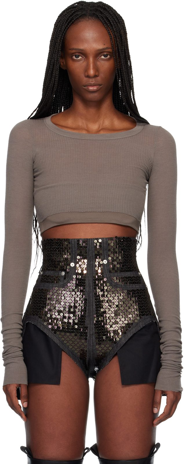 Gray LS Crop T-shirt 261232F110029