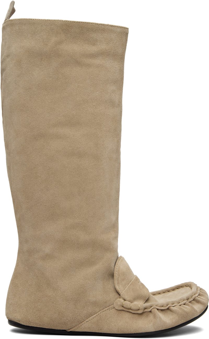 Beige Slouch Saddle Tall Boots 261129F115003