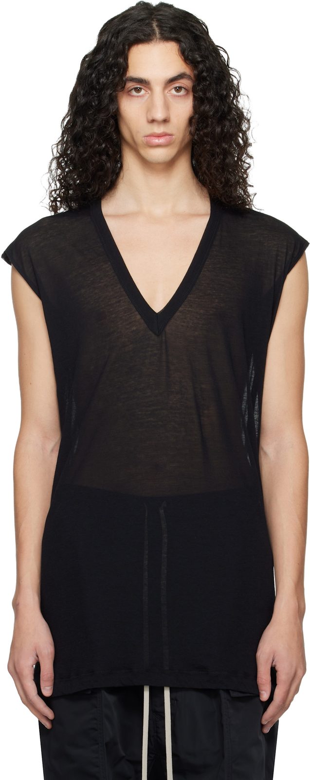 Black Temple Deep V SL T-shirt 261232M213012